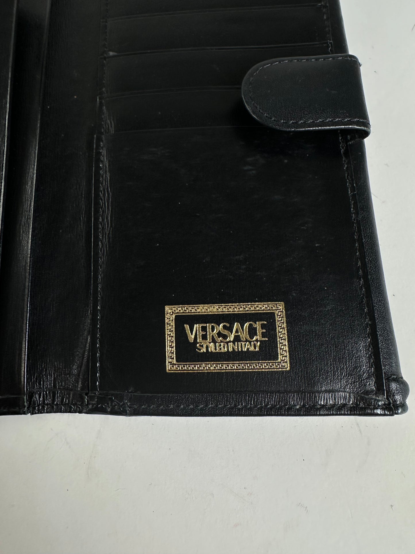 Vintage Gianni Versace Leather Wallet Black Gold