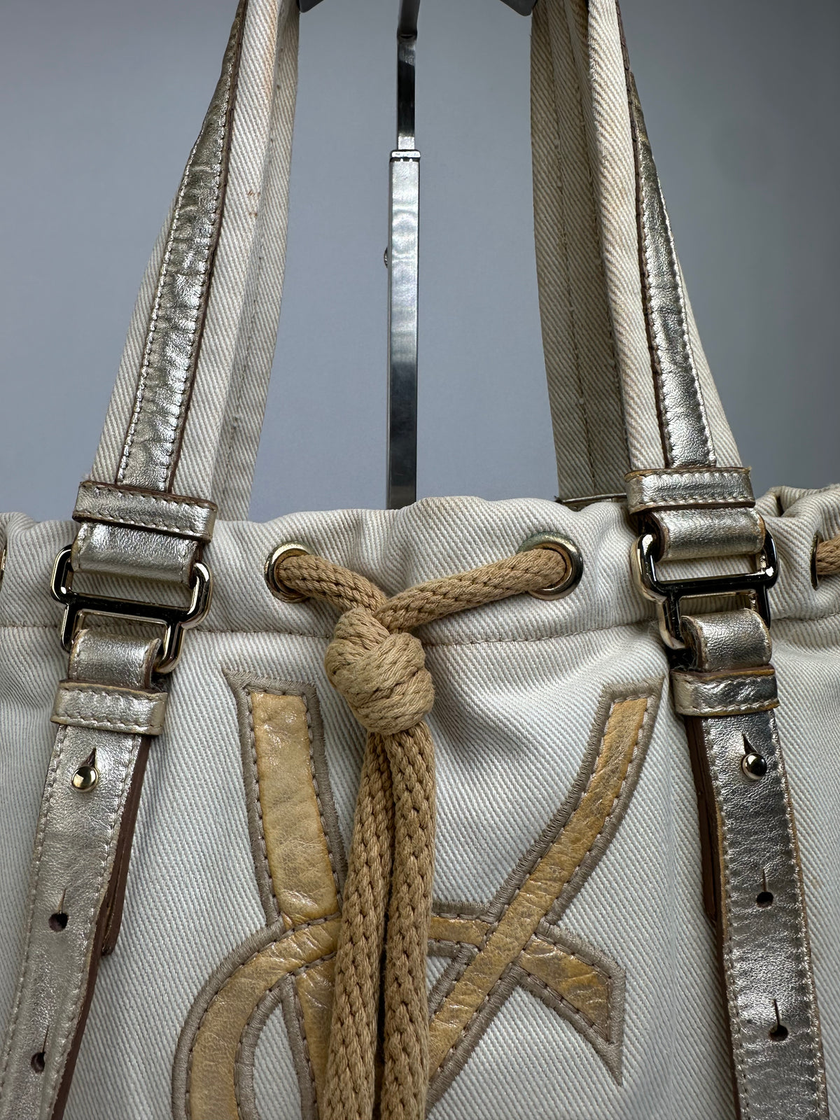 Vintage Yves Saint Laurent Canvas Tote Early 2000s Cream Gold