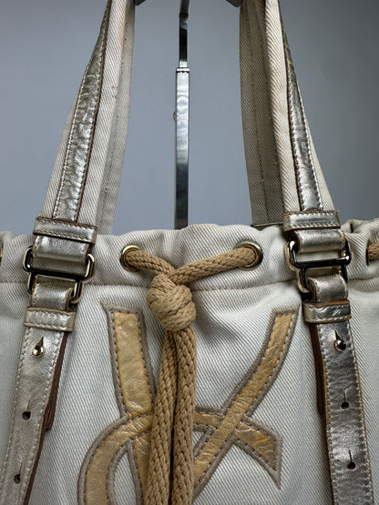 Vintage Yves Saint Laurent Canvas Tote Early 2000s Cream Gold
