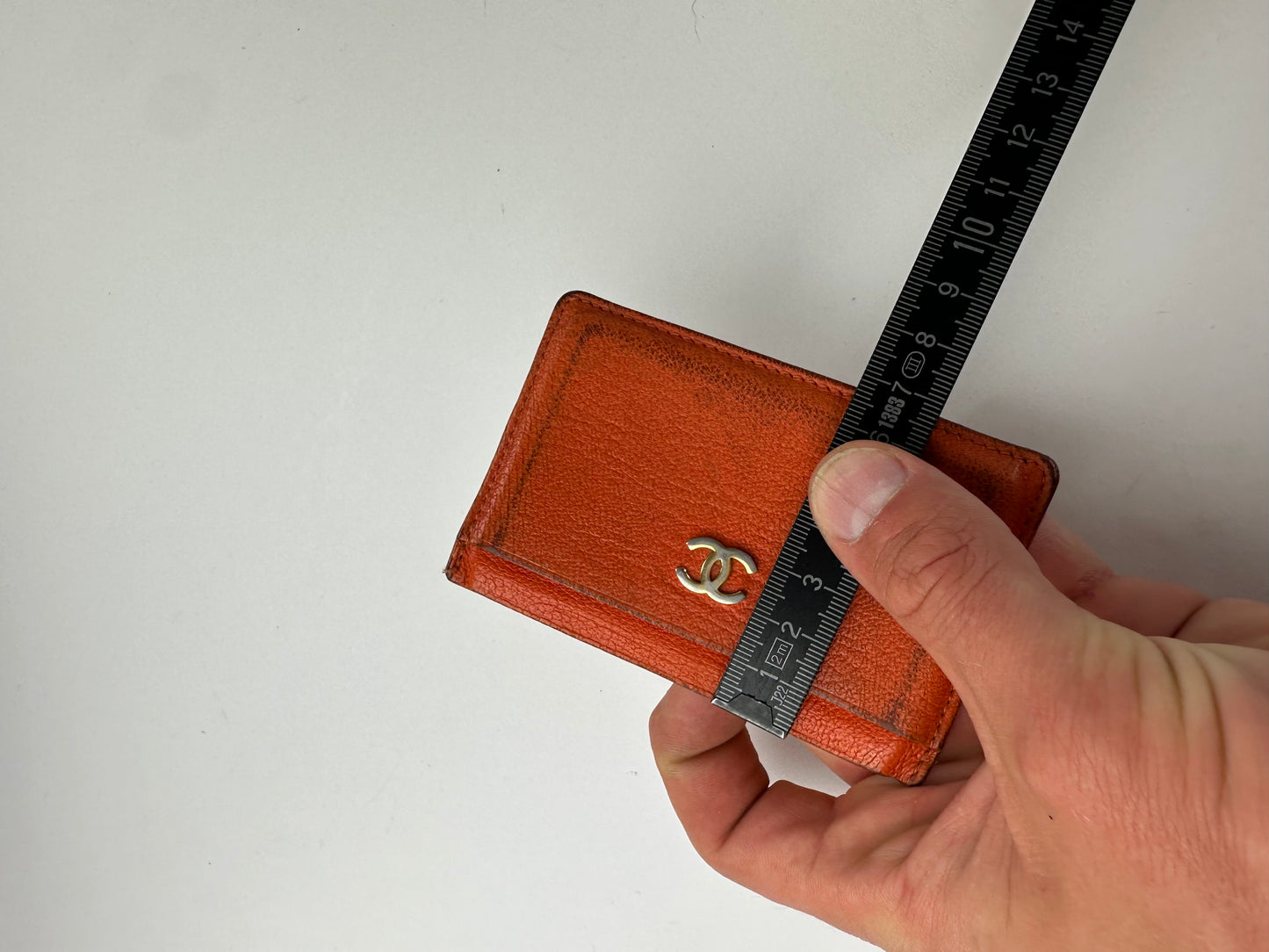 Vintage Chanel Leather Card Holder Orange Silver