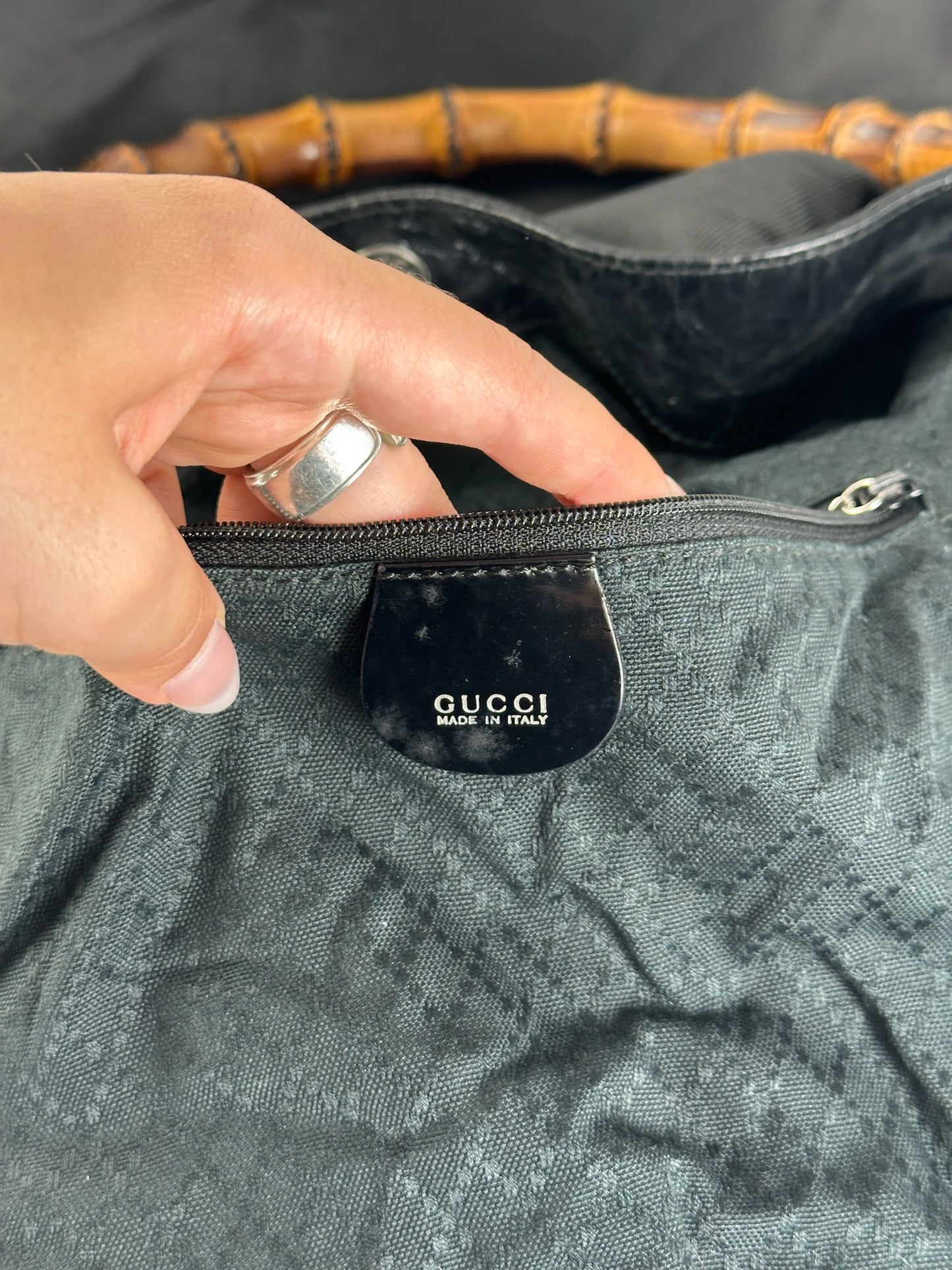 Sac vintage Gucci 2Way en toile de bambou noir