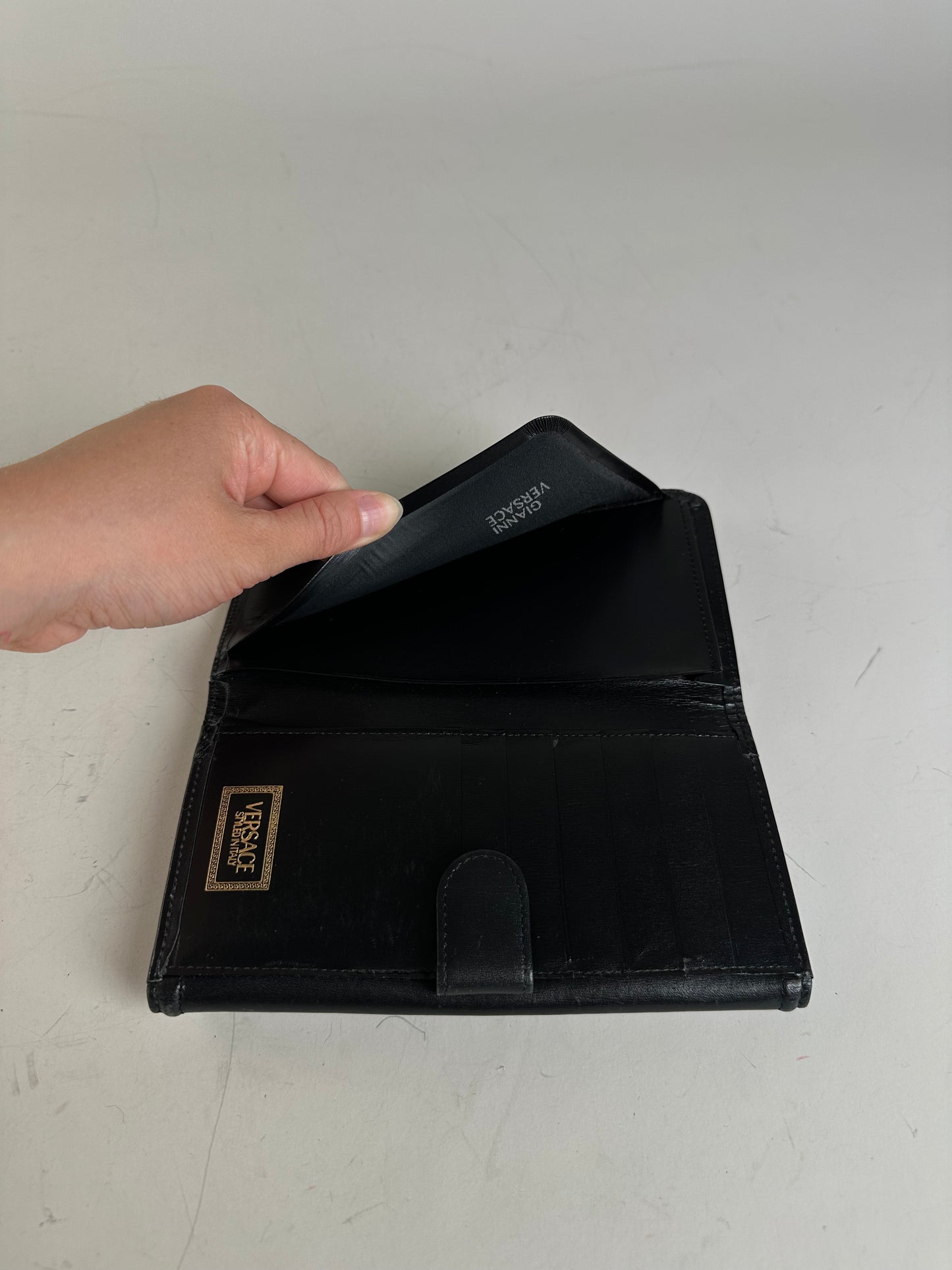 Vintage Gianni Versace Leather Wallet Black Gold
