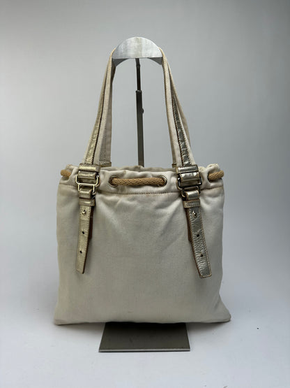 Vintage Yves Saint Laurent Canvas Tote Early 2000s Cream Gold
