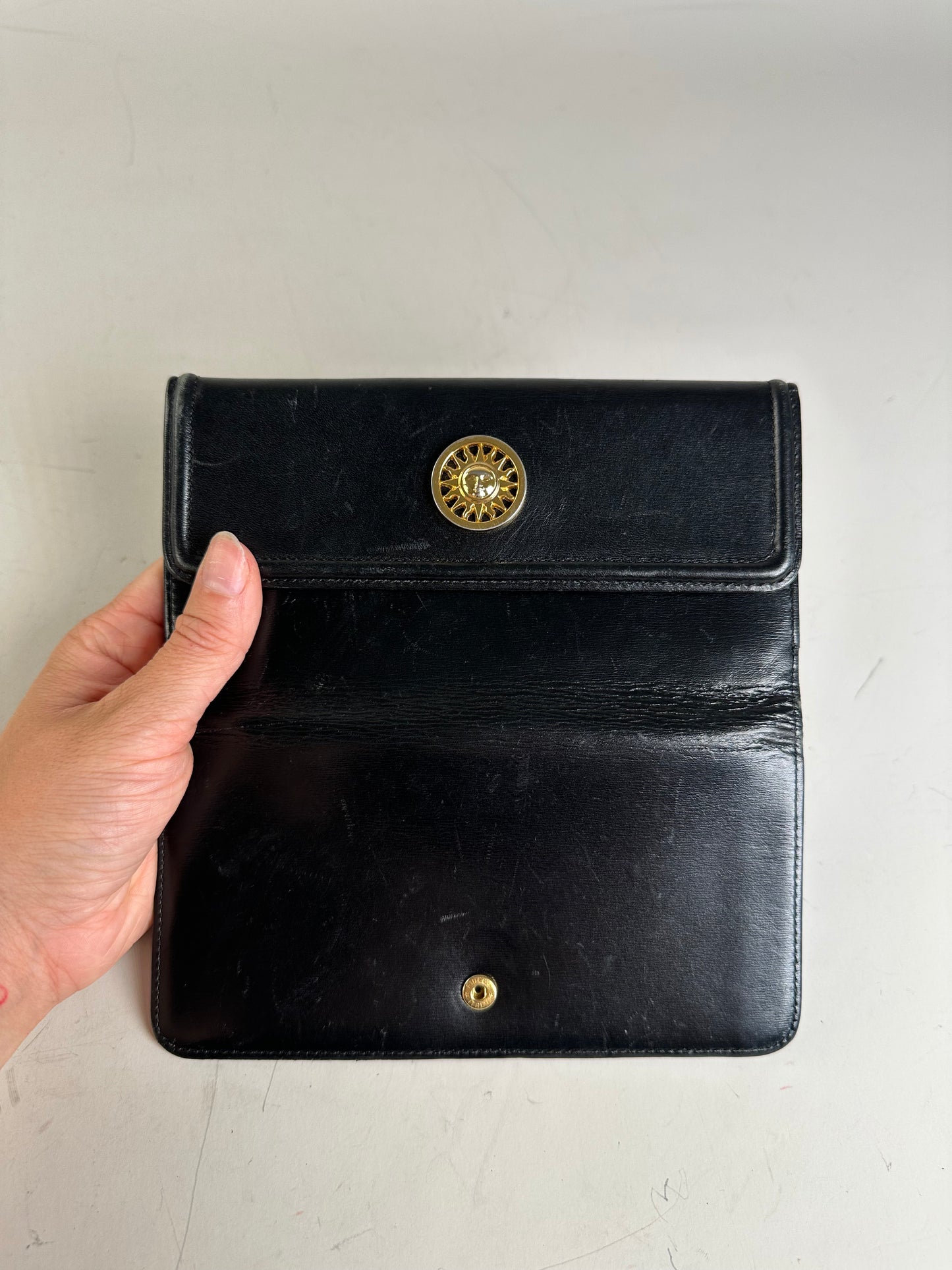Vintage Gianni Versace Leather Wallet Black Gold