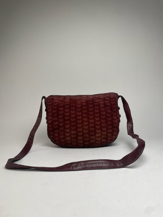 Vintage Bottega Veneta Butterfly Monogram Suede Shoulder Bag Red