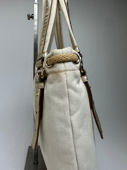 Vintage Yves Saint Laurent Canvas Tote Early 2000s Cream Gold