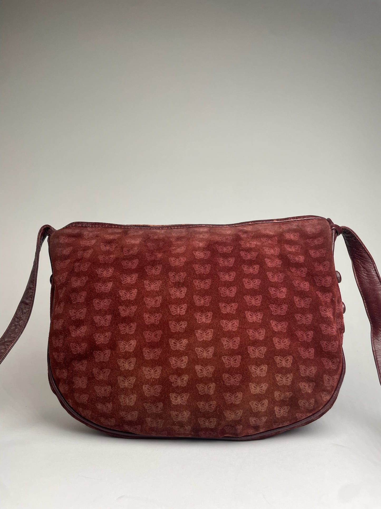Vintage Bottega Veneta Butterfly Monogram Suede Shoulder Bag Red