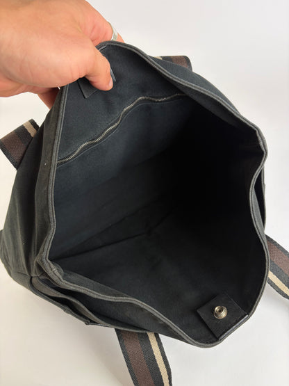 Vintage Hermes Canvas Leather Trim Tote Black Silver