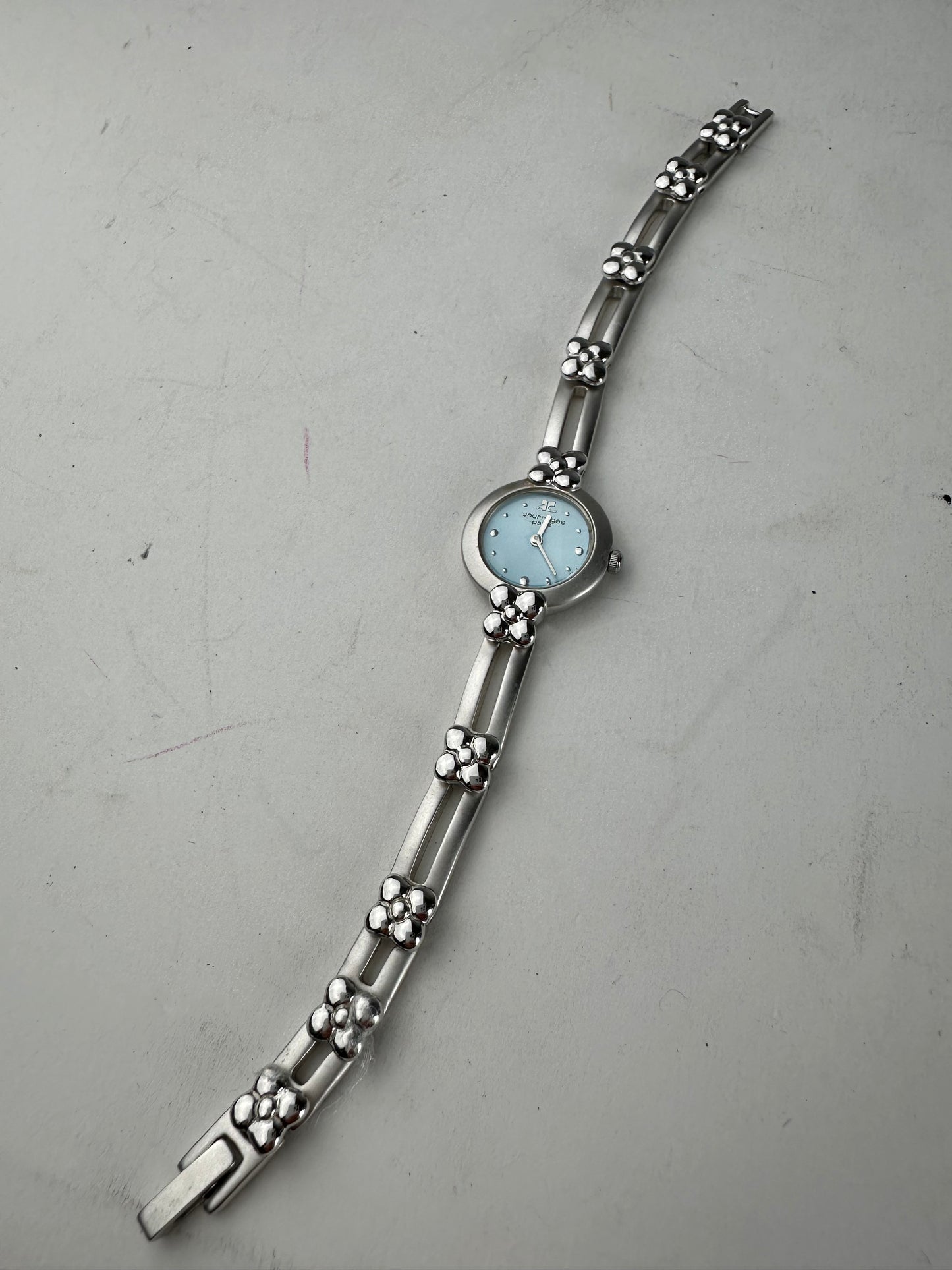 Vintage Courreges Quartz Steel Watch Silver Turquoise