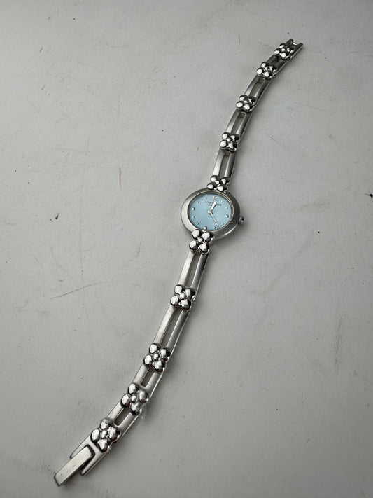 Vintage Courreges Quartz Steel Watch Silver Turquoise