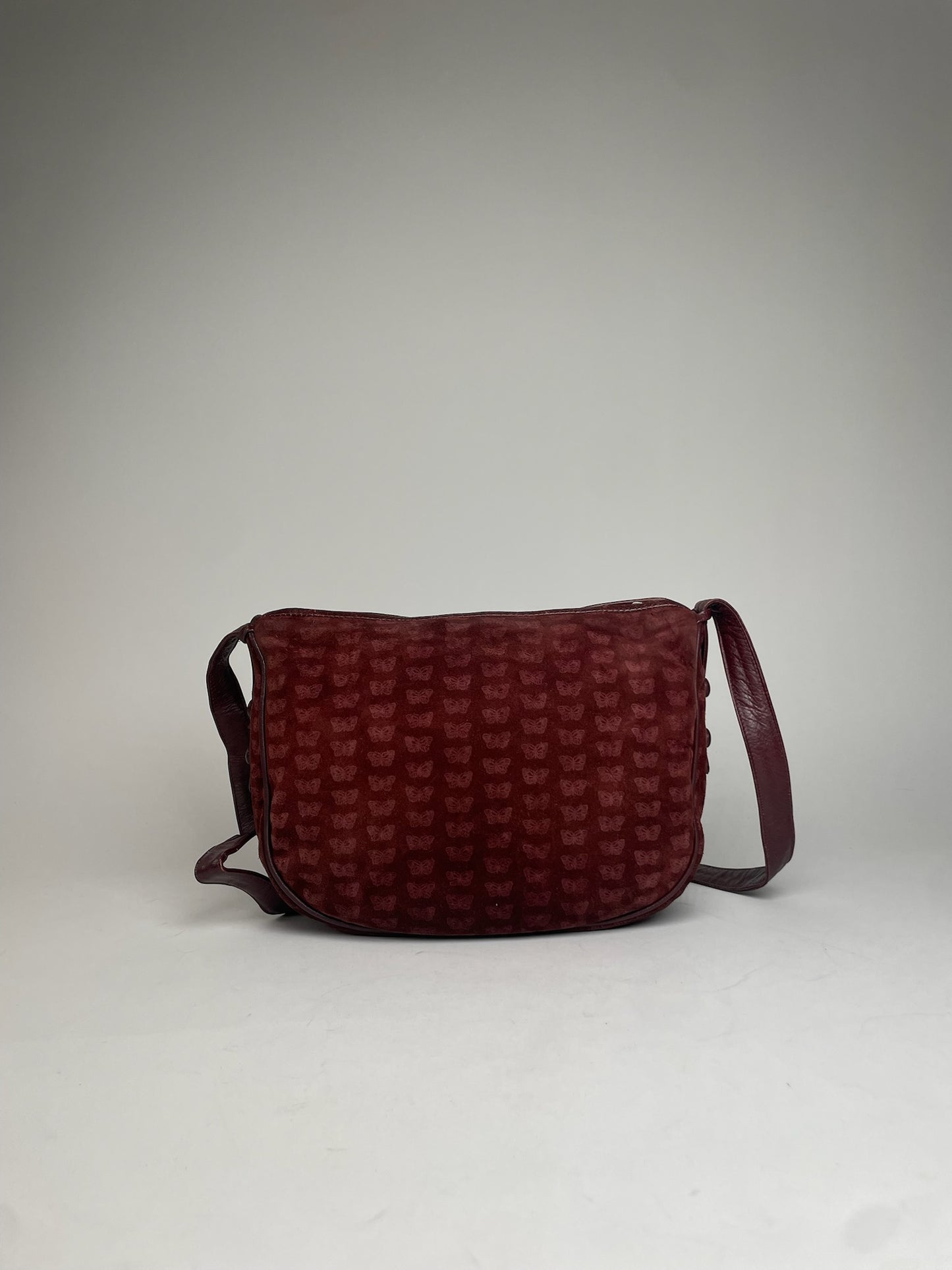 Vintage Bottega Veneta Butterfly Monogram Suede Shoulder Bag Red