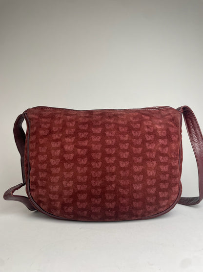 Vintage Bottega Veneta Butterfly Monogram Suede Shoulder Bag Red