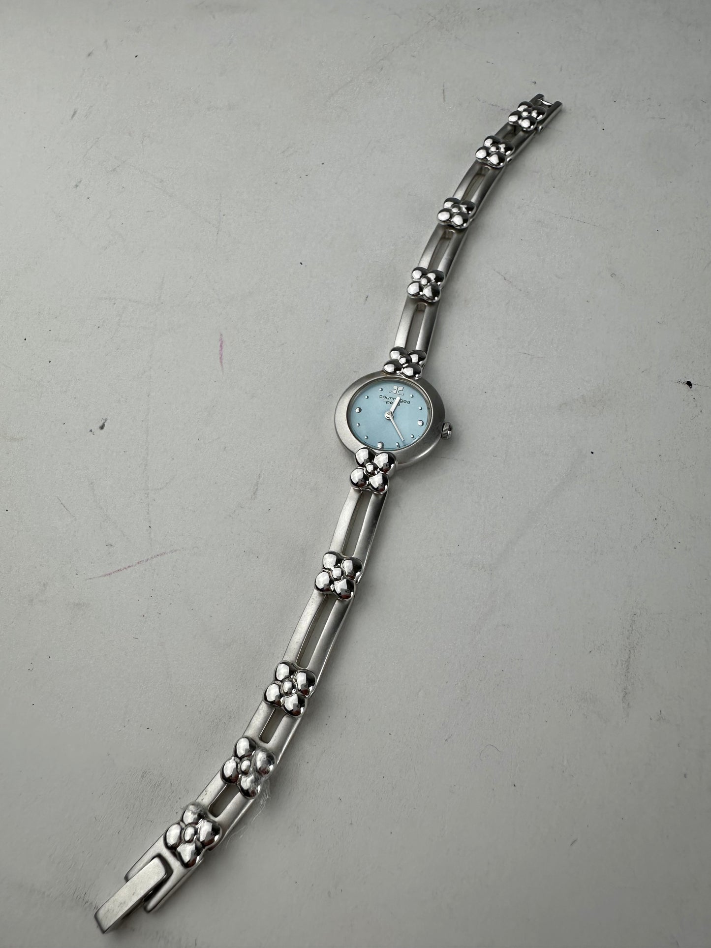 Vintage Courreges Quartz Steel Watch Silver Turquoise