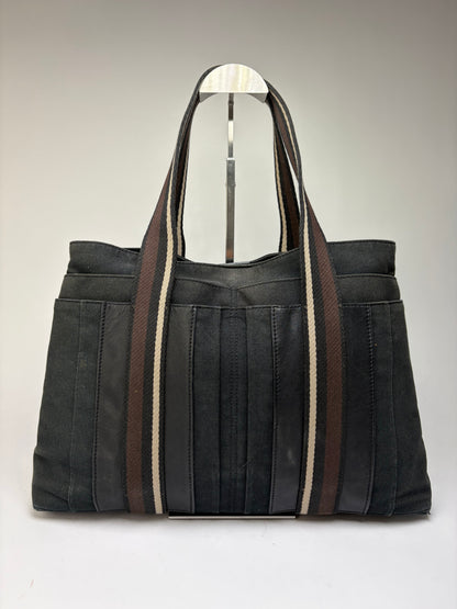 Vintage Hermes Canvas Leather Trim Tote Black Silver