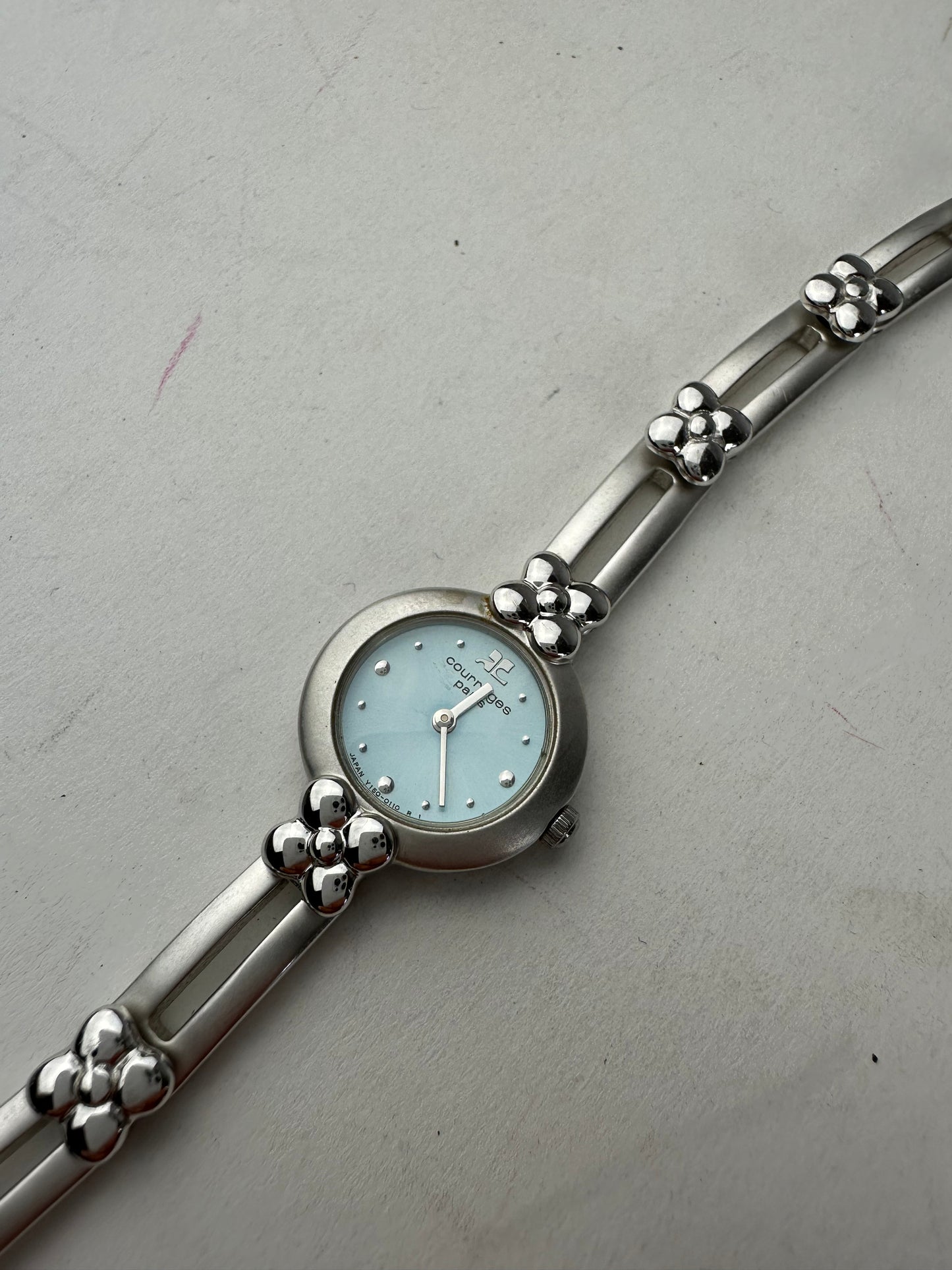 Vintage Courreges Quartz Steel Watch Silver Turquoise