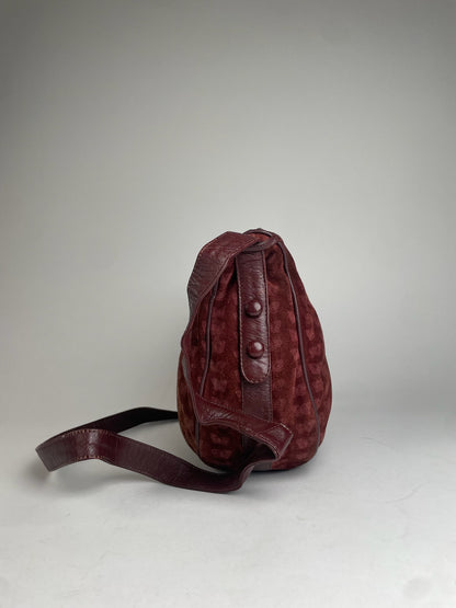 Vintage Bottega Veneta Butterfly Monogram Suede Shoulder Bag Red