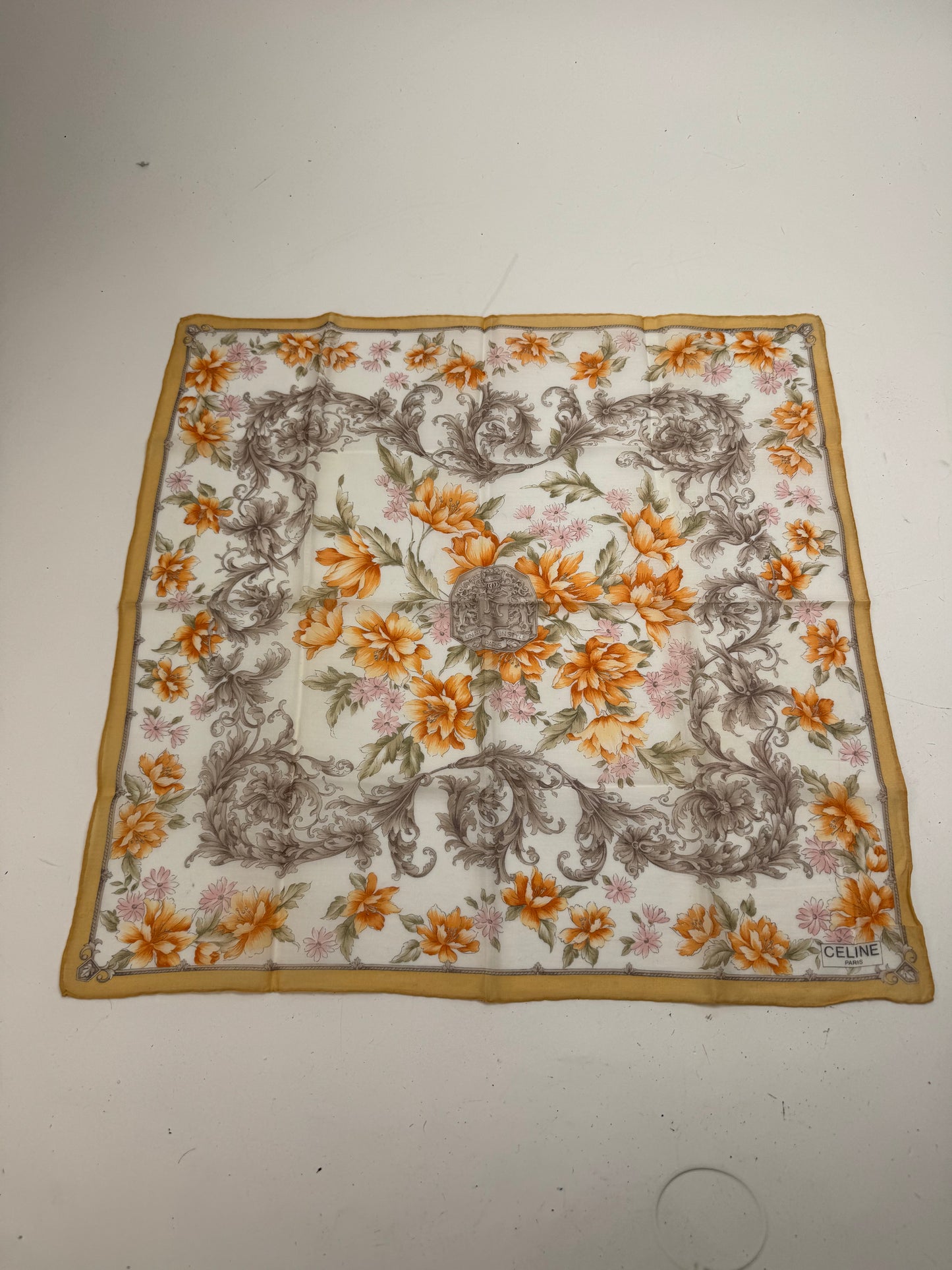 Vintage Celine Scarf Yellow Grey