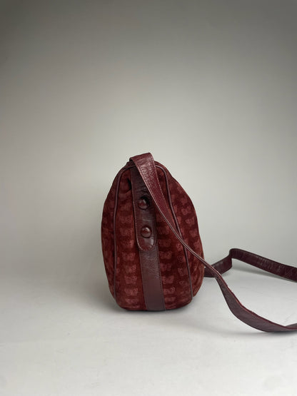 Vintage Bottega Veneta Butterfly Monogram Suede Shoulder Bag Red
