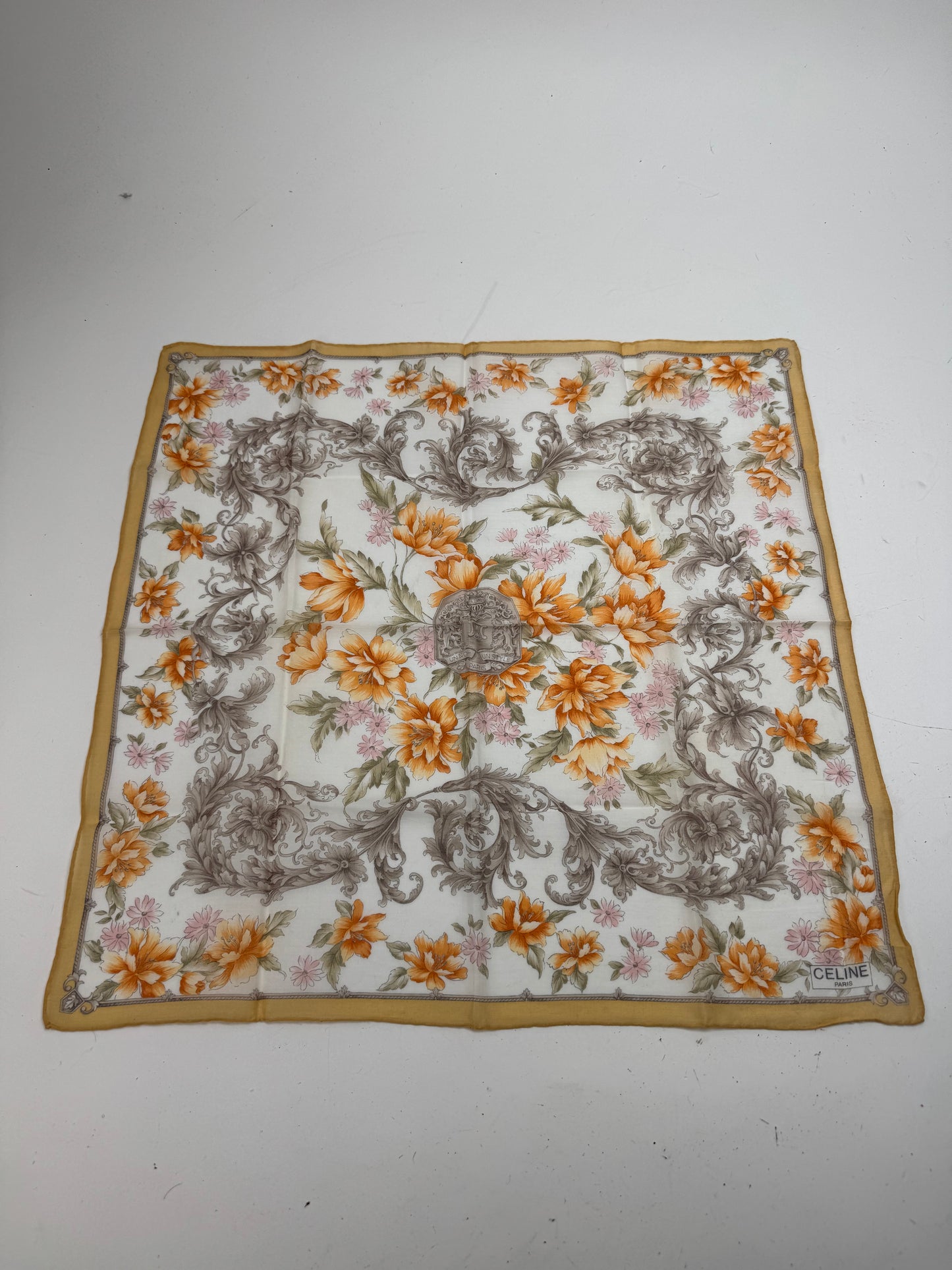 Vintage Celine Scarf Yellow Grey