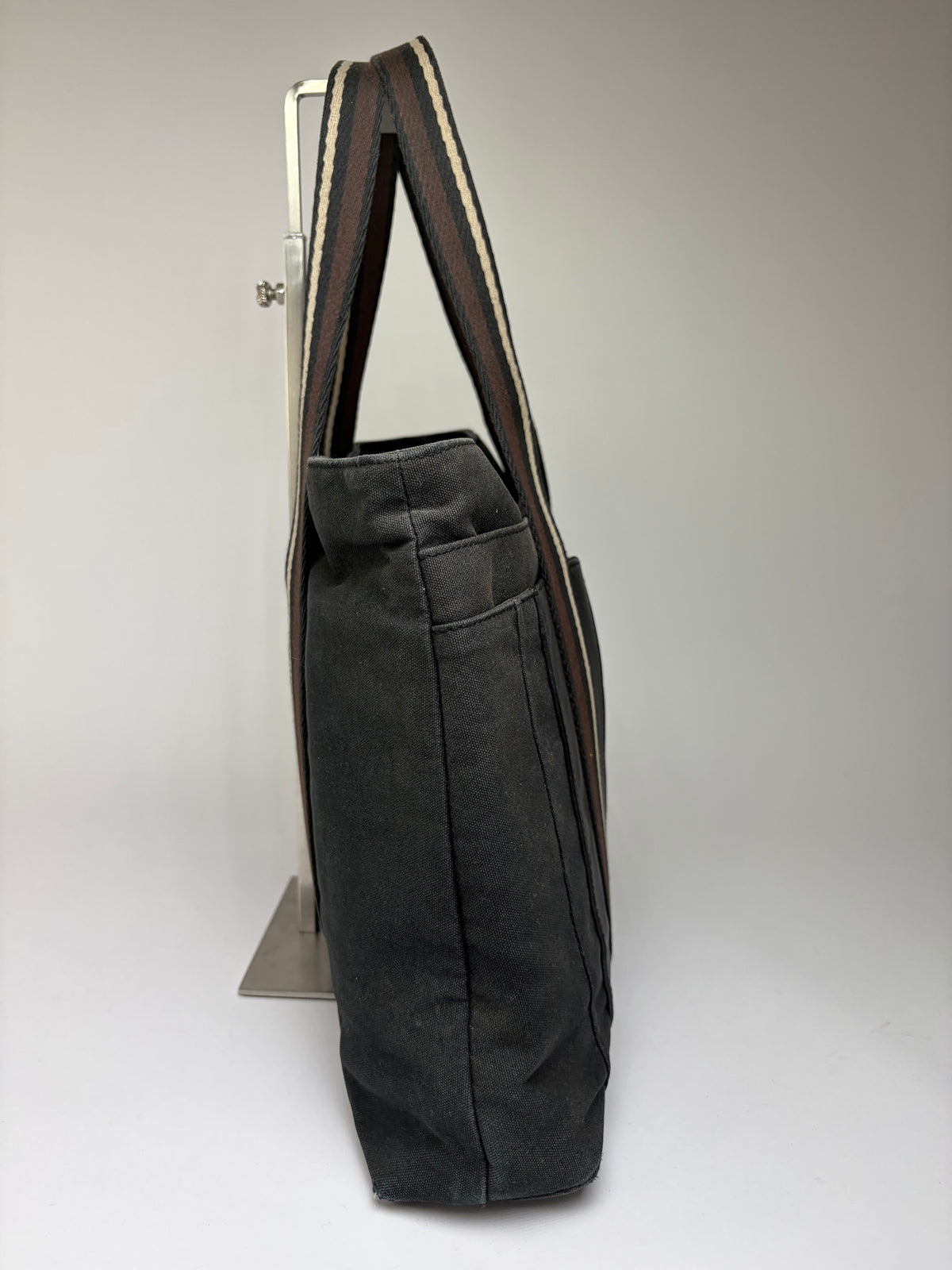 Vintage Hermes Canvas Leather Trim Tote Black Silver