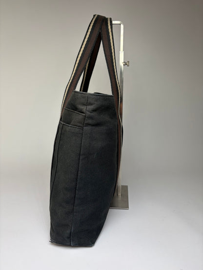 Vintage Hermes Canvas Leather Trim Tote Black Silver