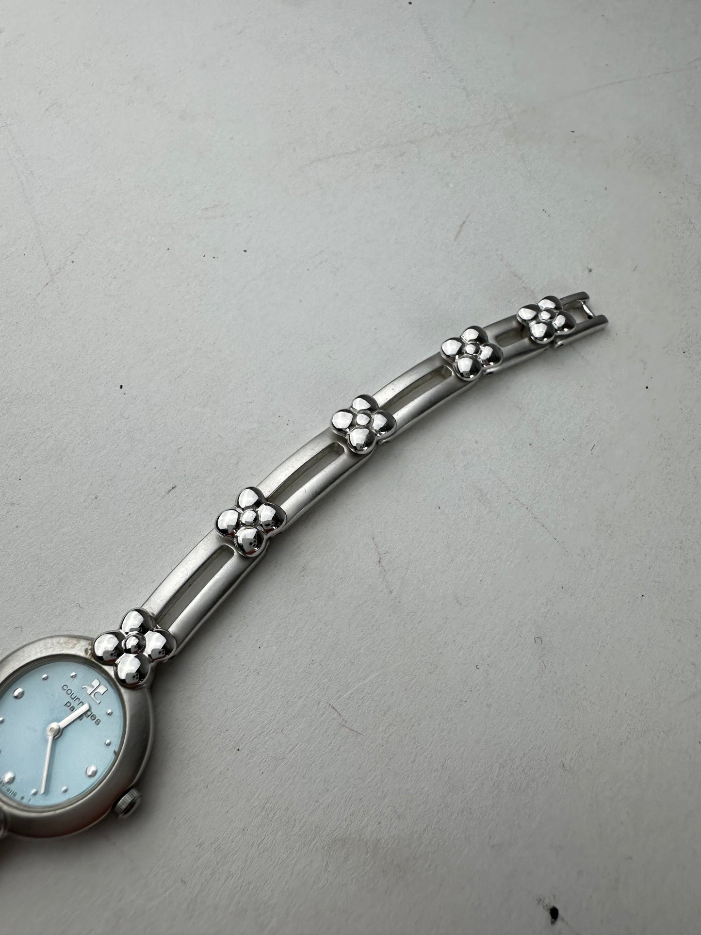Vintage Courreges Quartz Steel Watch Silver Turquoise
