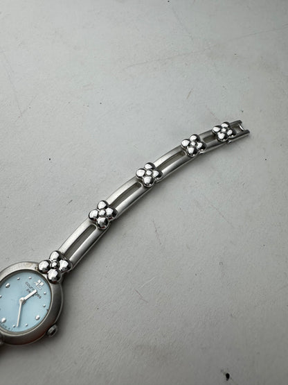 Vintage Courreges Quartz Steel Watch Silver Turquoise