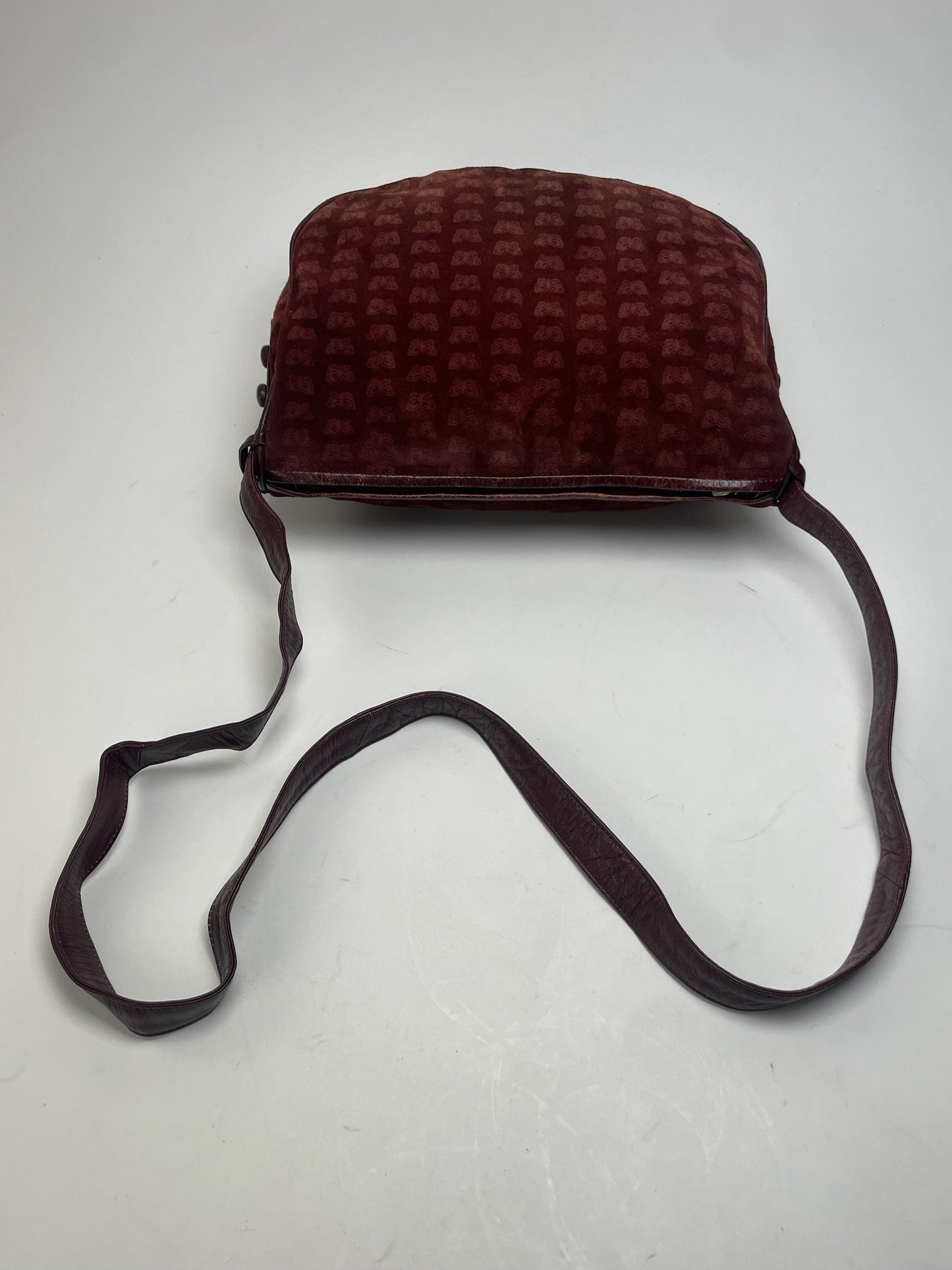 Vintage Bottega Veneta Butterfly Monogram Suede Shoulder Bag Red
