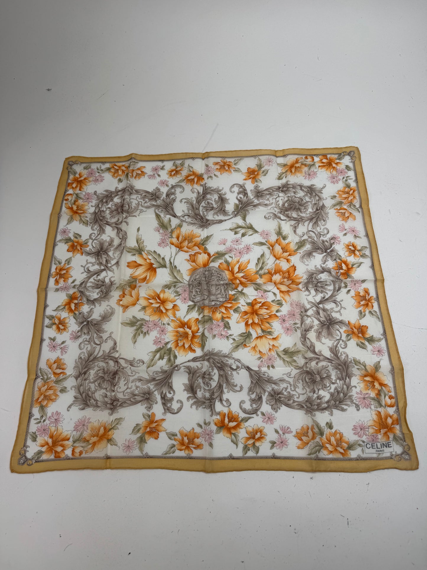 Vintage Celine Scarf Yellow Grey