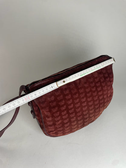 Vintage Bottega Veneta Butterfly Monogram Suede Shoulder Bag Red