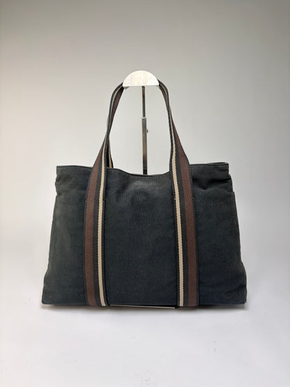 Vintage Hermes Canvas Leather Trim Tote Black Silver