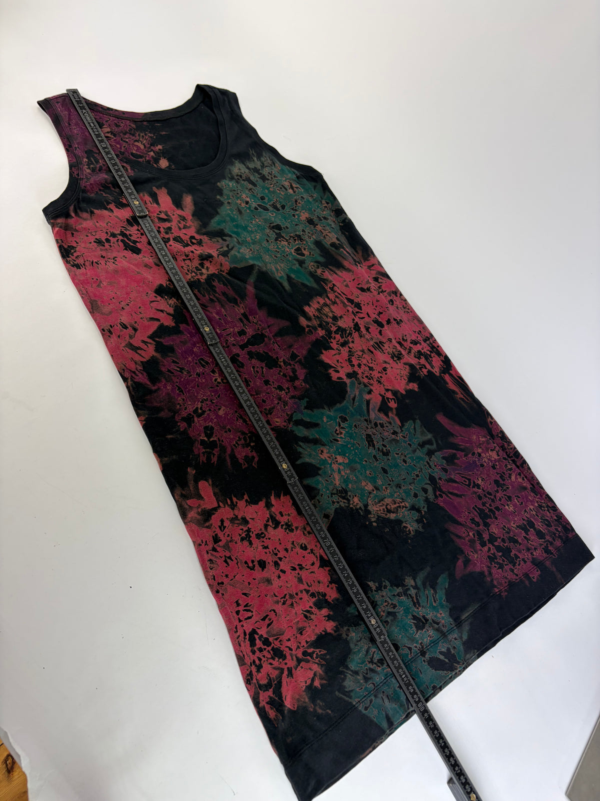 Vintage Issey Miyake Cotton Floral Midi Dress Black Teal Burgundy M