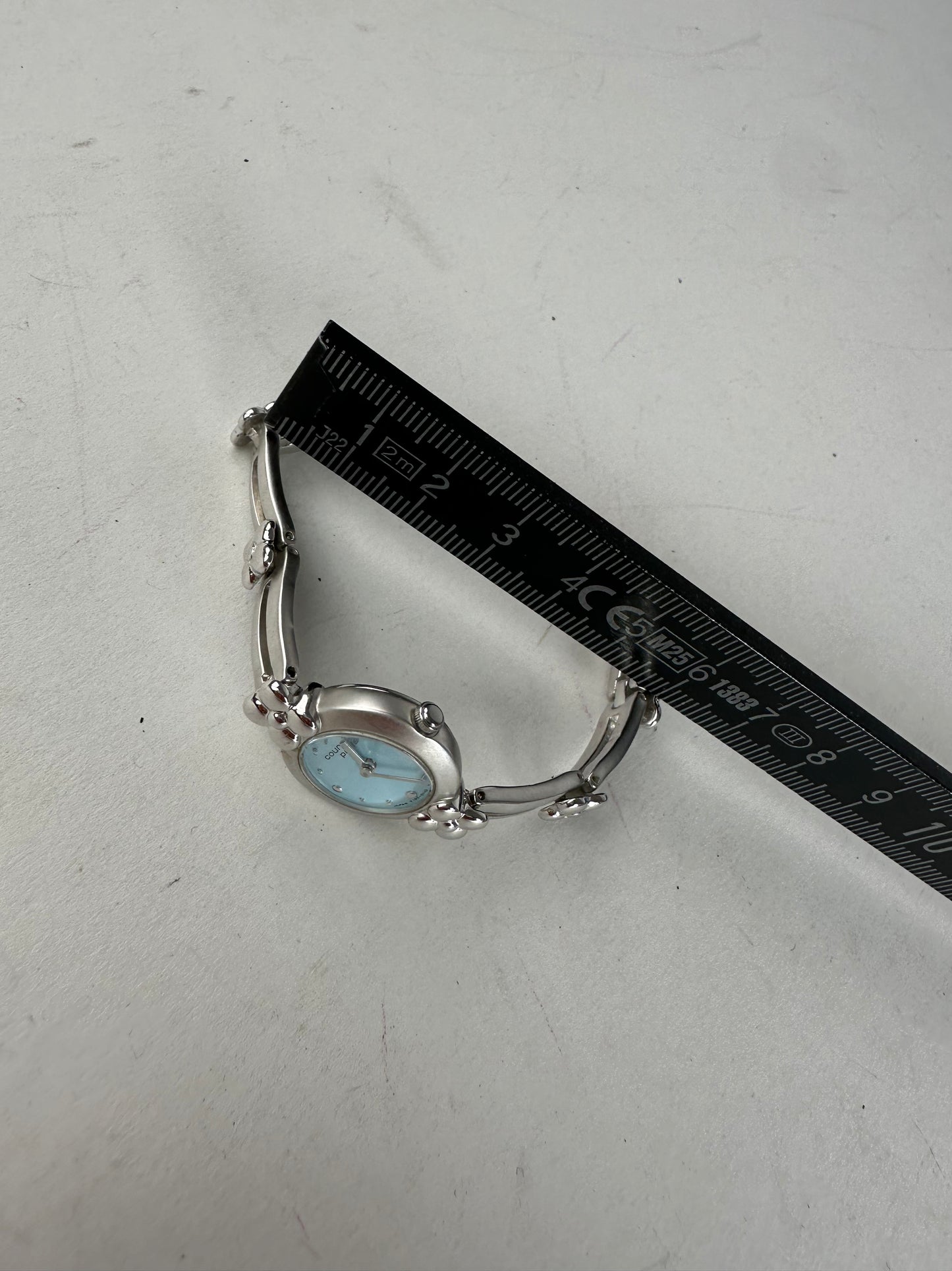 Vintage Courreges Quartz Steel Watch Silver Turquoise