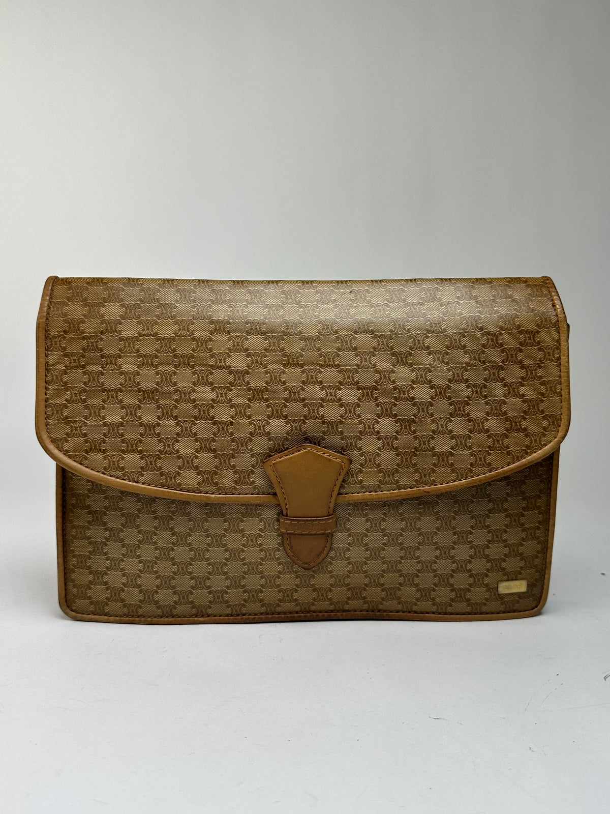 Vintage Celine Macadam Flap Crossbody Bag Late 1980s Beige Brown