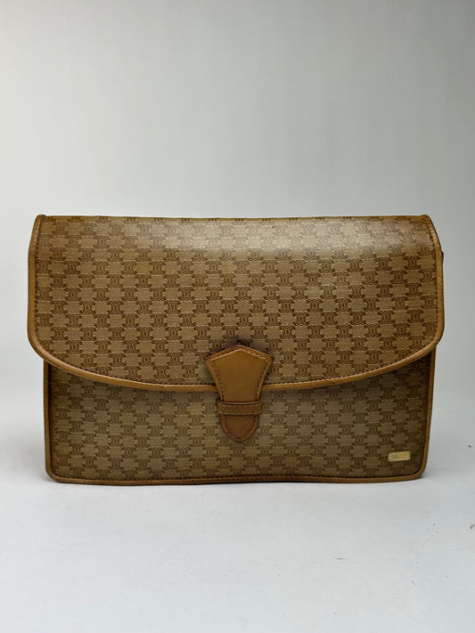 Vintage Celine Macadam Flap Crossbody Bag Late 1980s Beige Brown