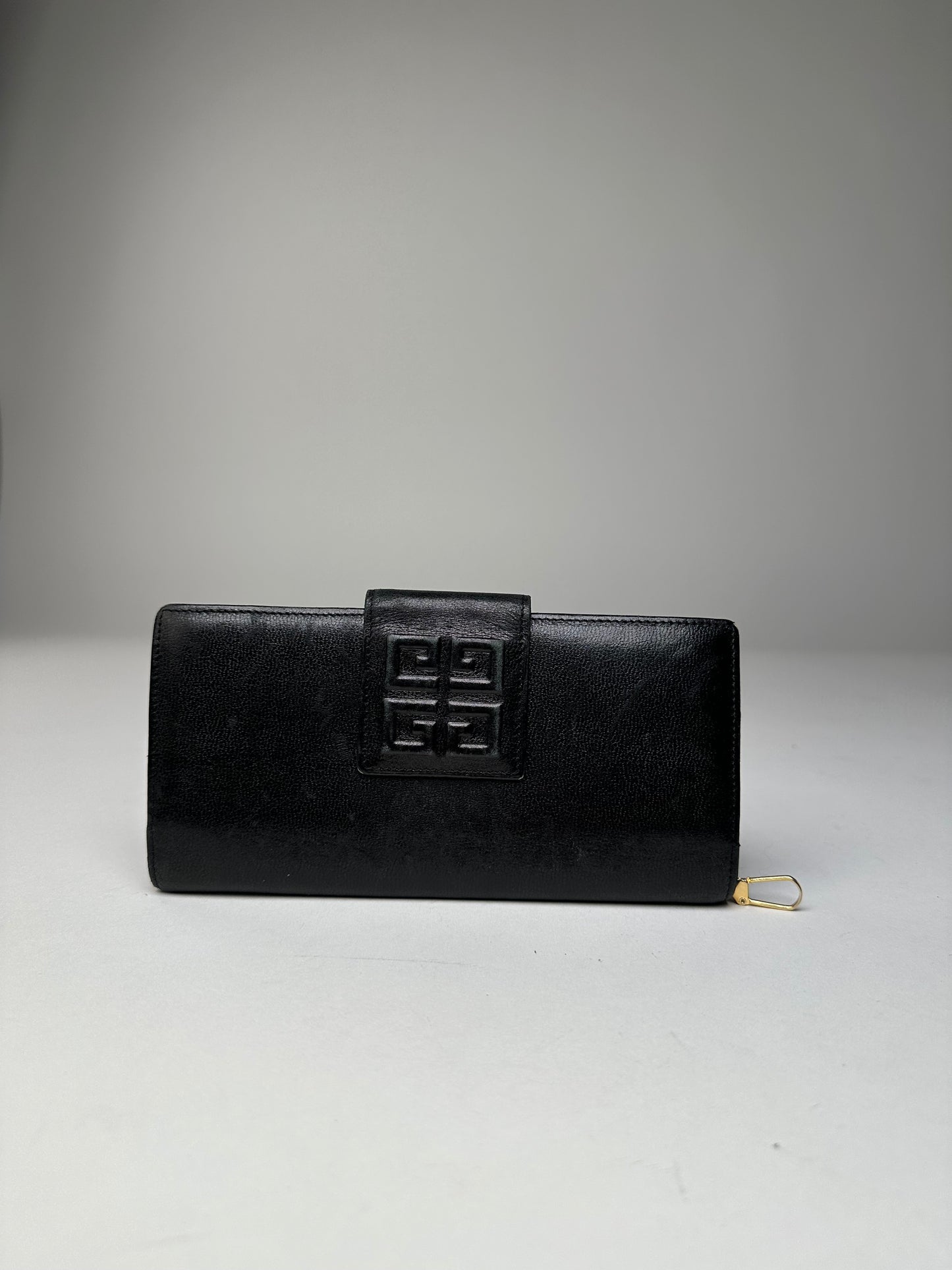 Vintage Givenchy 4G Logo Leather Wallet Black Gold