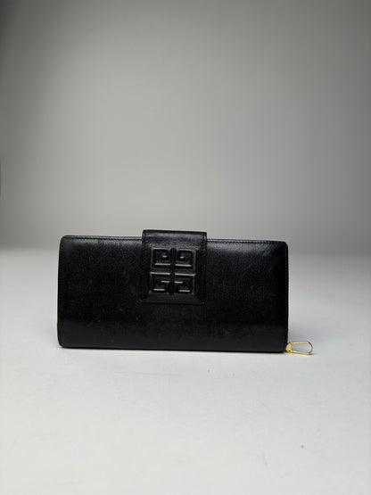 Vintage Givenchy 4G Logo Leather Wallet Black Gold