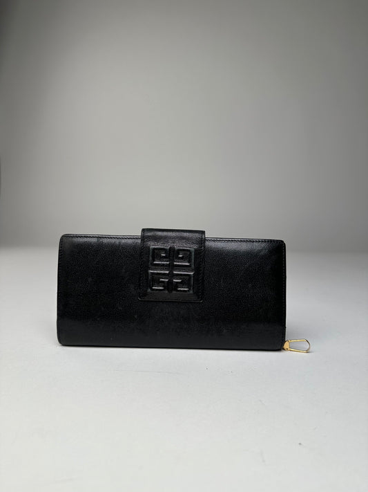 Vintage Givenchy 4G Logo Leather Wallet Black Gold
