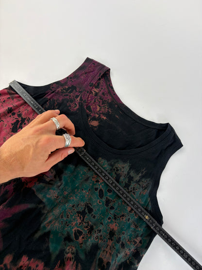 Vintage Issey Miyake Cotton Floral Midi Dress Black Teal Burgundy M