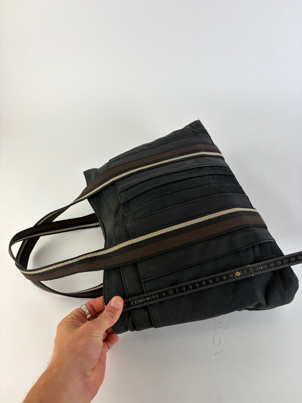 Vintage Hermes Canvas Leather Trim Tote Black Silver