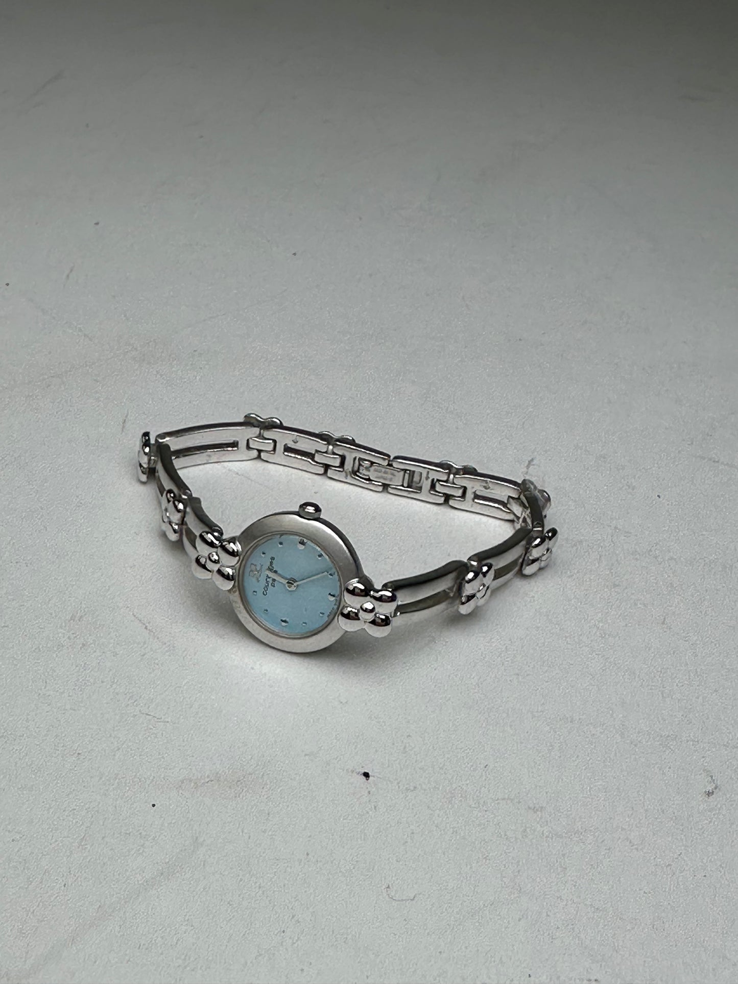 Vintage Courreges Quartz Steel Watch Silver Turquoise