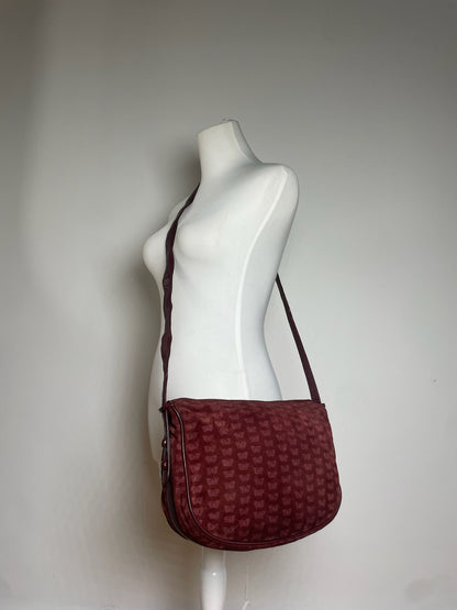 Vintage Bottega Veneta Butterfly Monogram Suede Shoulder Bag Red