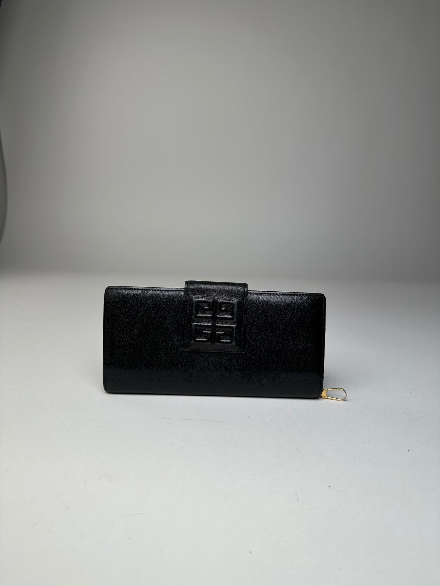 Vintage Givenchy 4G Logo Leather Wallet Black Gold
