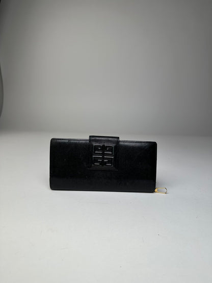 Vintage Givenchy 4G Logo Leather Wallet Black Gold