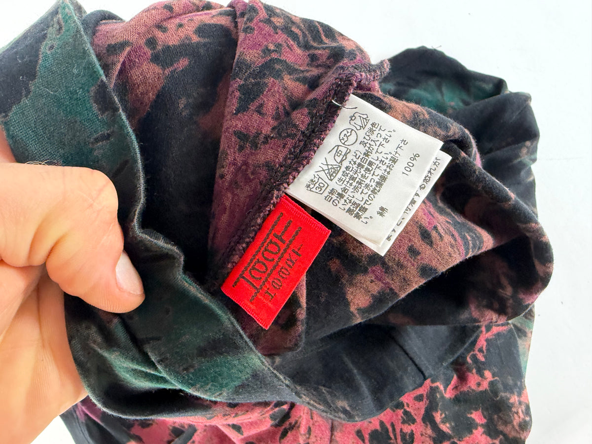 Vintage Issey Miyake Cotton Floral Midi Dress Black Teal Burgundy M