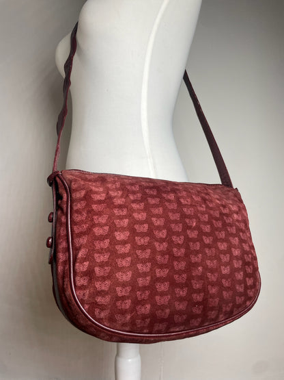 Vintage Bottega Veneta Butterfly Monogram Suede Shoulder Bag Red