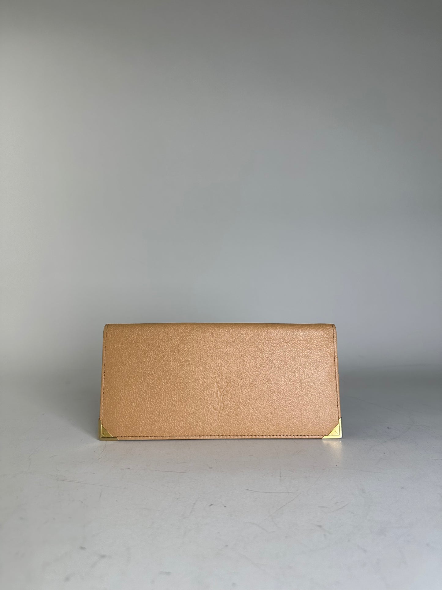 Vintage Yves Saint Laurent Leather Wallet Tan Gold