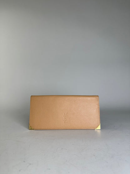 Vintage Yves Saint Laurent Leather Wallet Tan Gold
