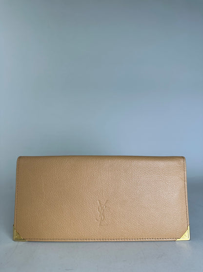 Vintage Yves Saint Laurent Leather Wallet Tan Gold