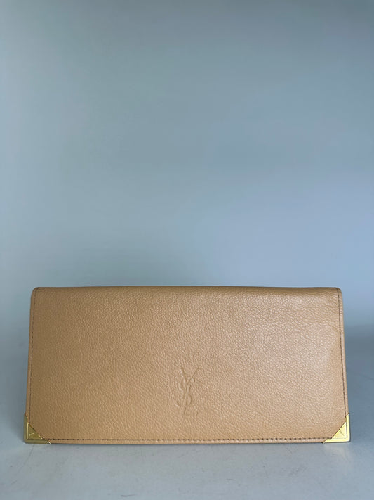 Vintage Yves Saint Laurent Leather Wallet Tan Gold
